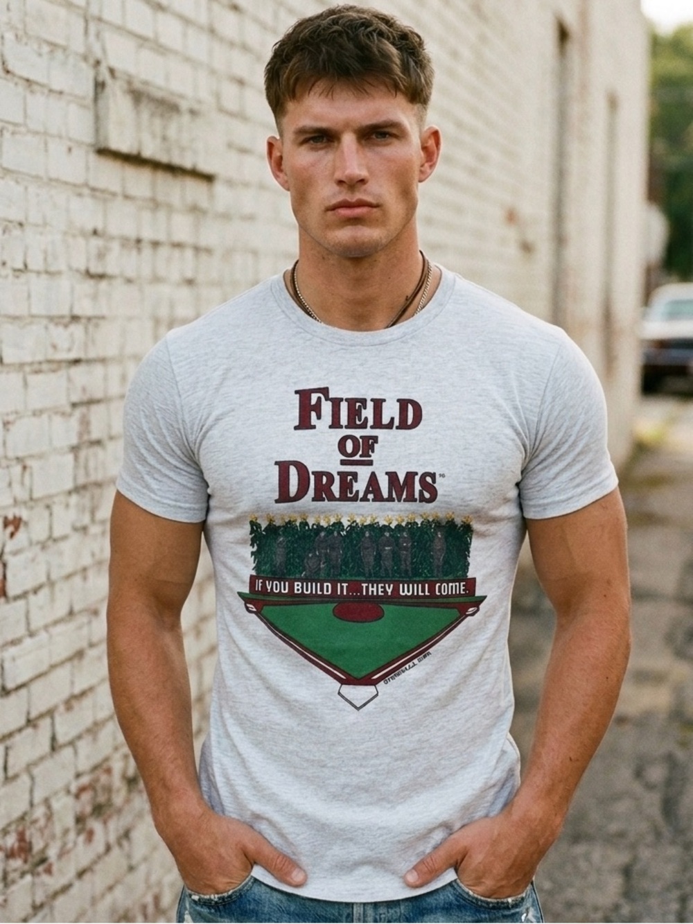Vintage 90s Field Of Dreams Dyersville Iowa Baseball Movie Promo T-Shirt S Gray